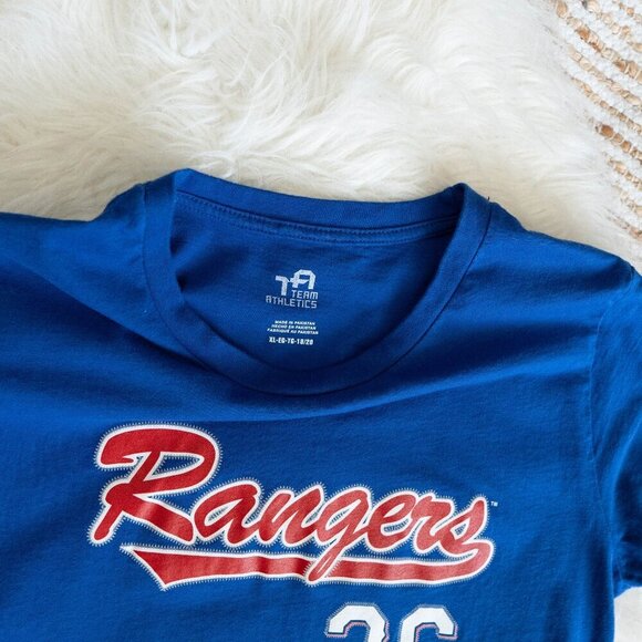 TEAM ATHLETICS TEXAS RANGERS BLUE TEE SHIRT YOUTH XL 18-20 #36 LANGFORD - Picture 4 of 6